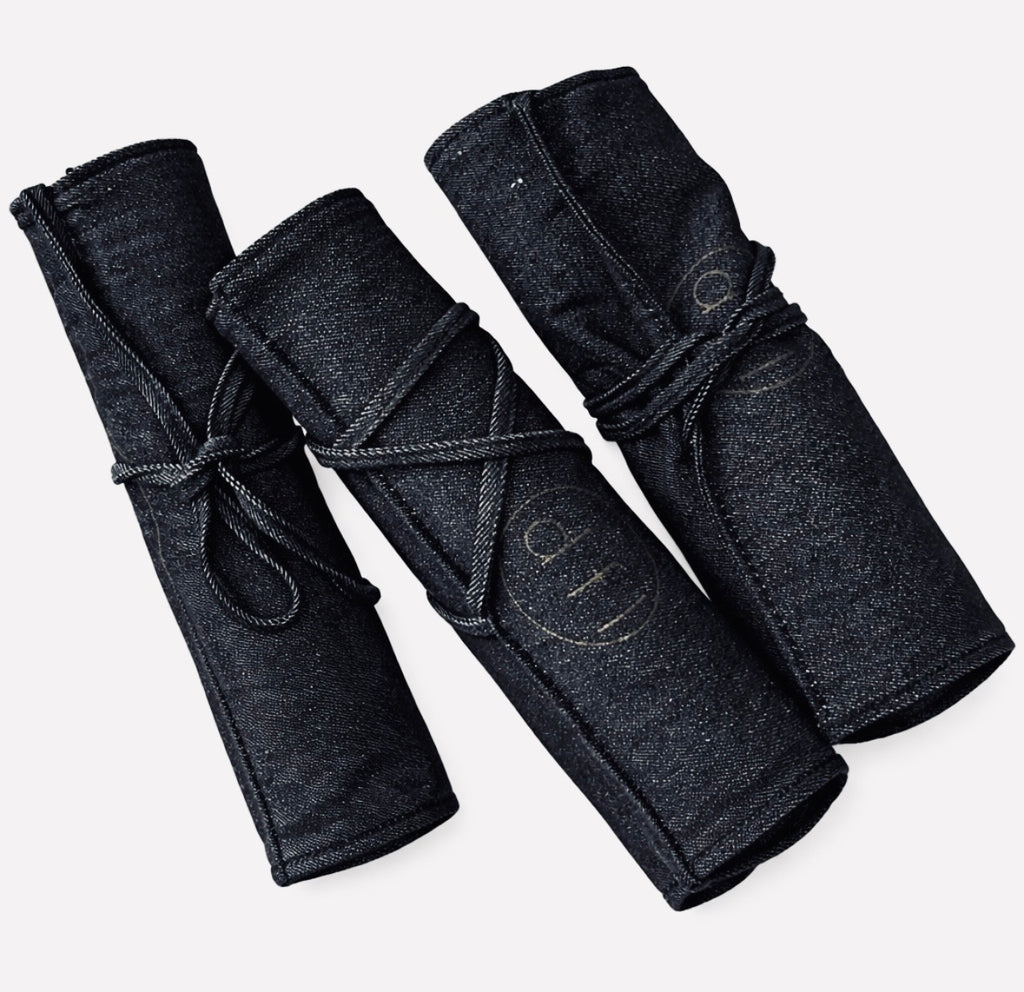 ' d f l ' indigo denim makeup brush / tool holder