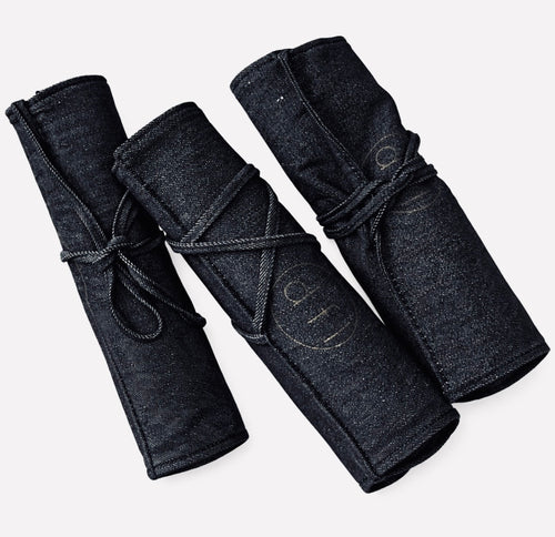 ' d f l ' indigo denim makeup brush / tool holder